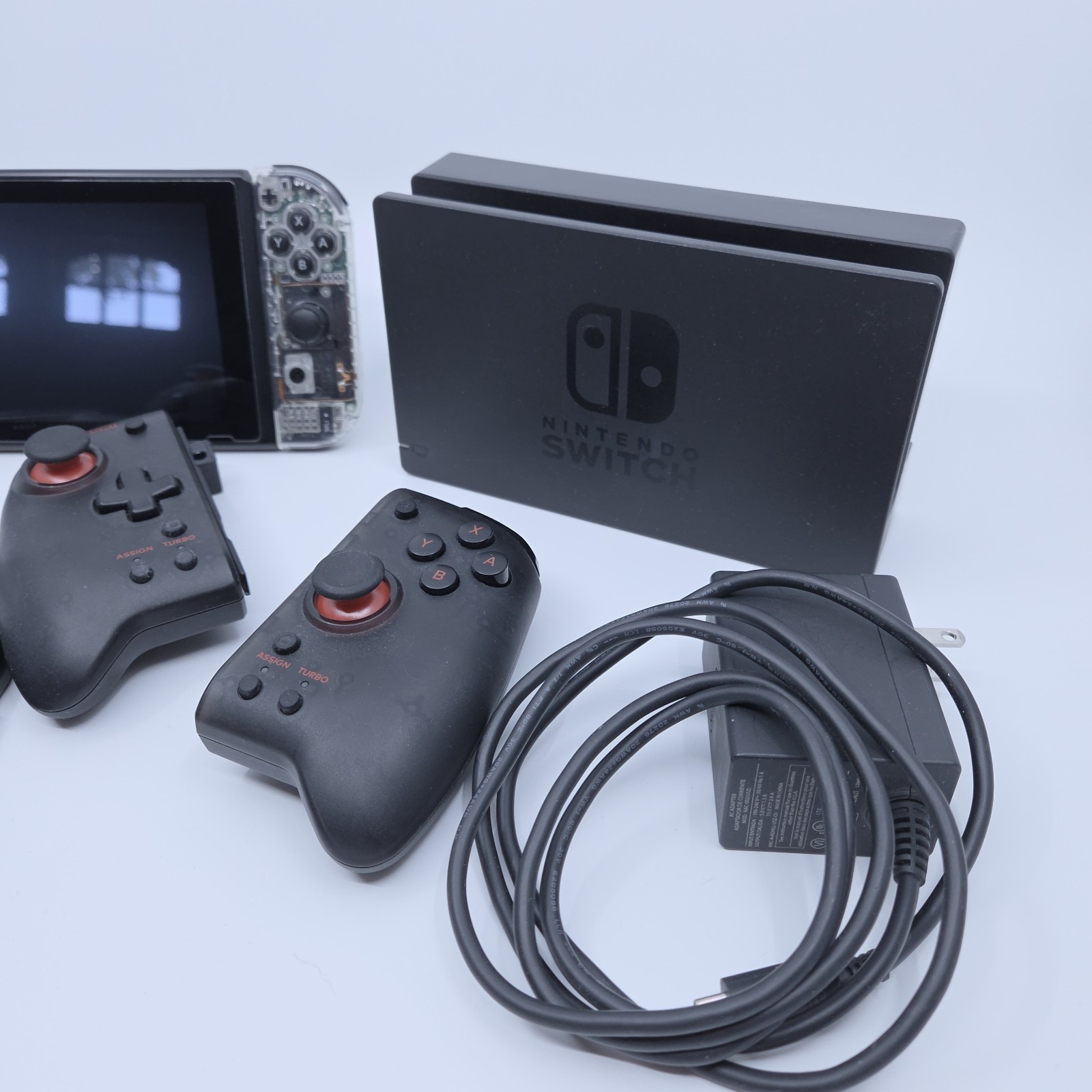 Nintendo Switch V1 w/ Custom Joycons, Dock, Cables, & Hori Split Pad Controller