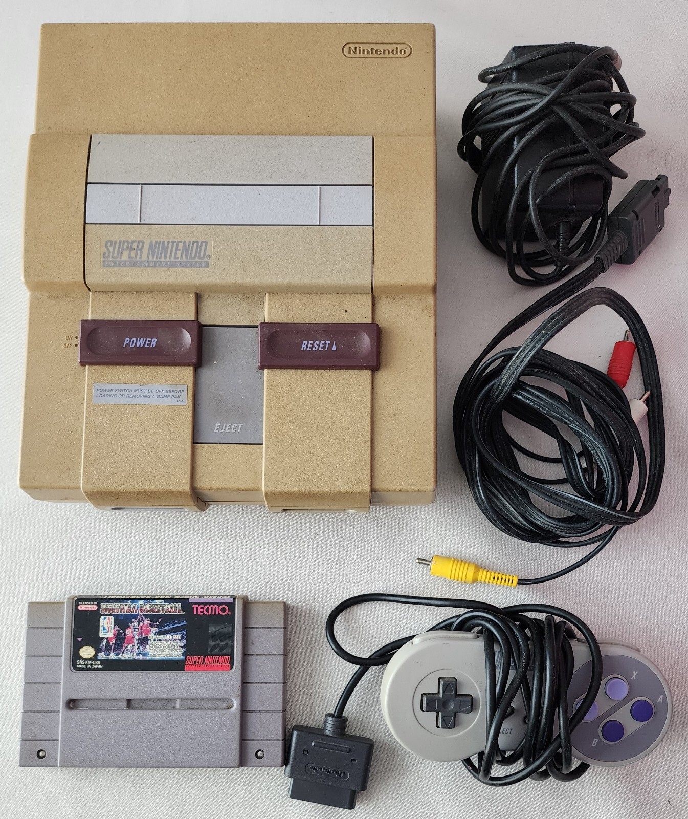 Super Nintendo SNES Console With 1 OEM Controller, Cables, and Game – Tested