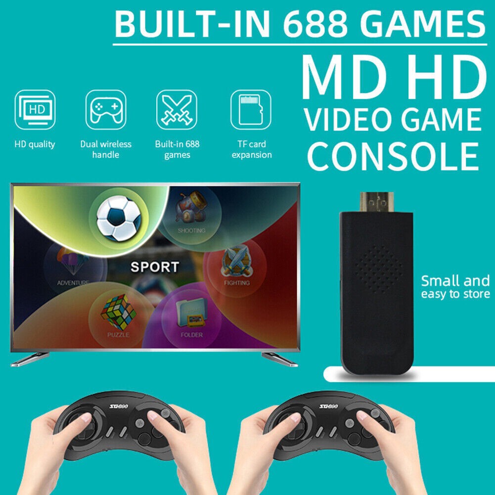 HDMI Retro TV Game Stick Console With 1500+ Games For Sega Genesis 2 Controllers