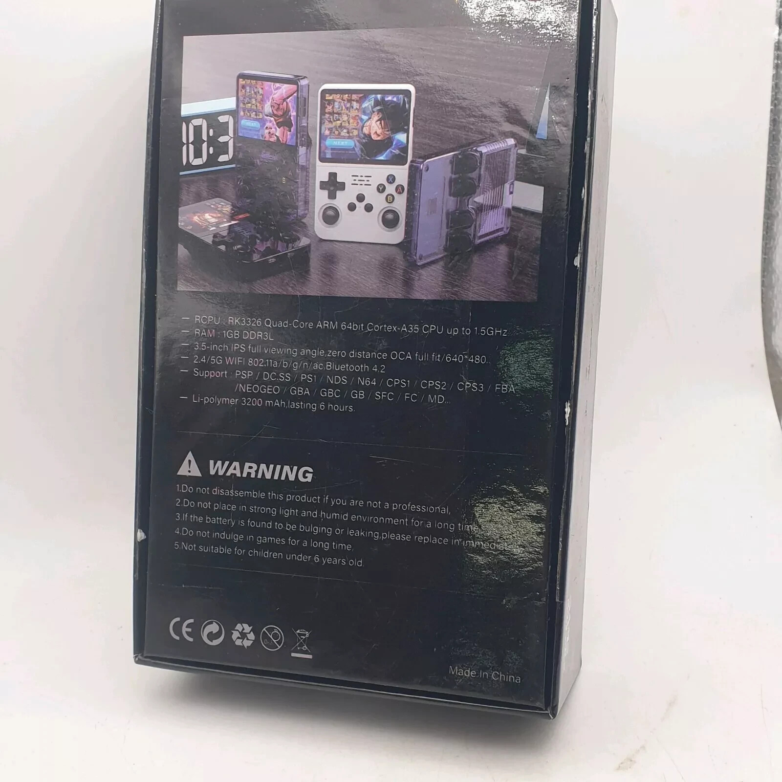 R36S Game Console Purple 3.5″ Screen ArkOS Installed 64GB SD Card