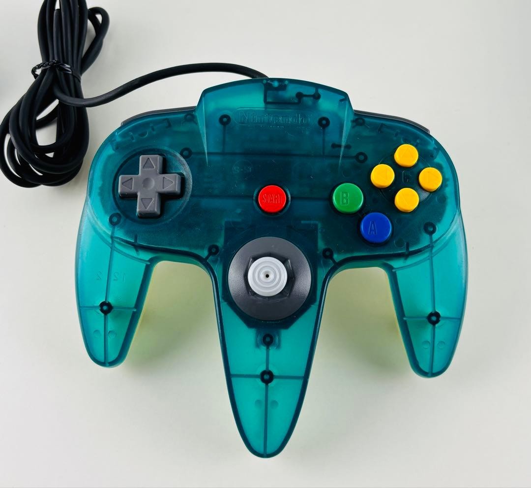 Nintendo 64 Clear Blue Console Set Tested Controller AV Power Adapter JP