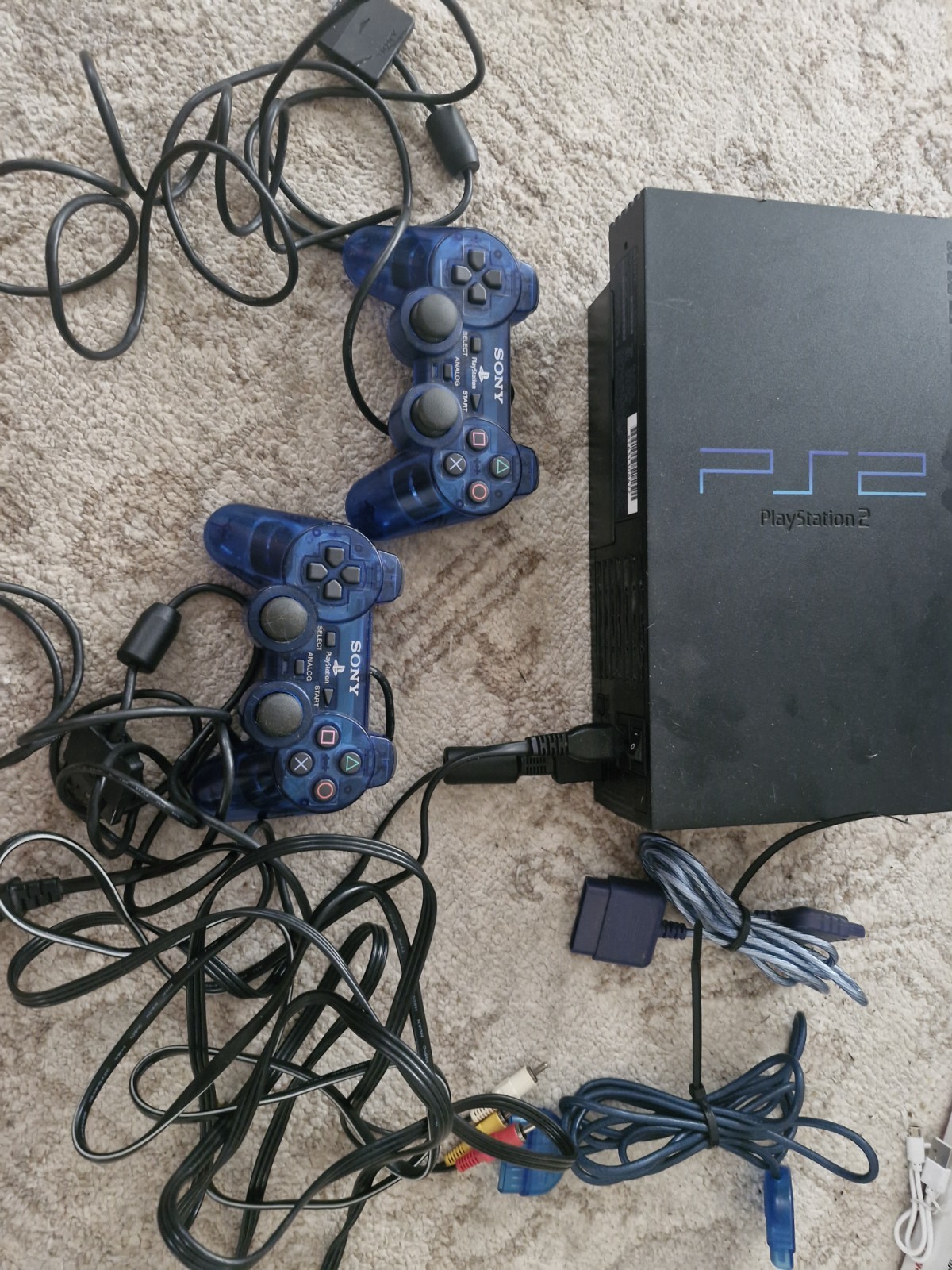 Playstation 2 PS2 Fat Black Game Console 2 OEM Controllers Extender Memory Card