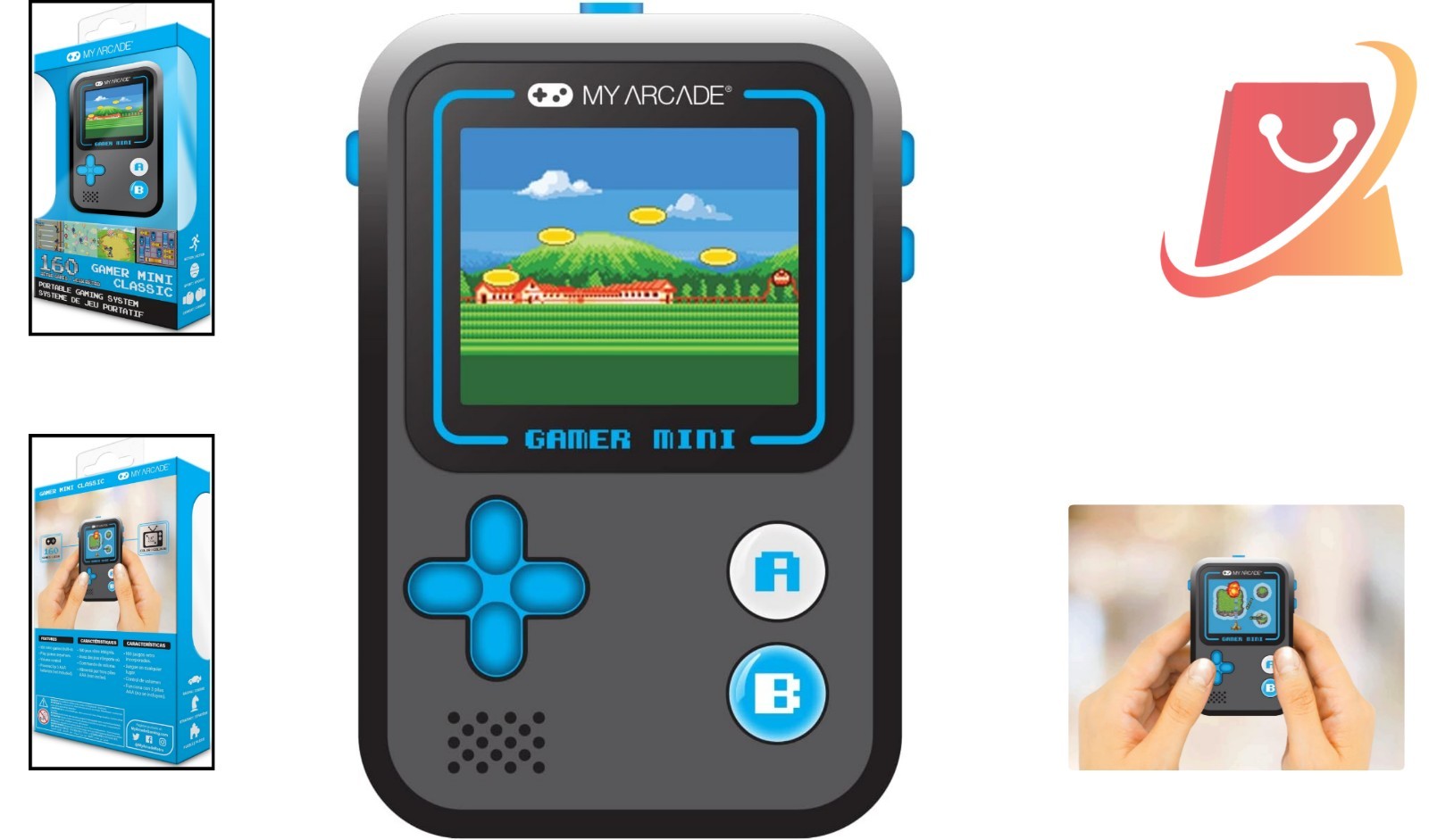 Mini Handheld Gaming System Blue 160 Games 1.8-inch Color Display Portable Kid