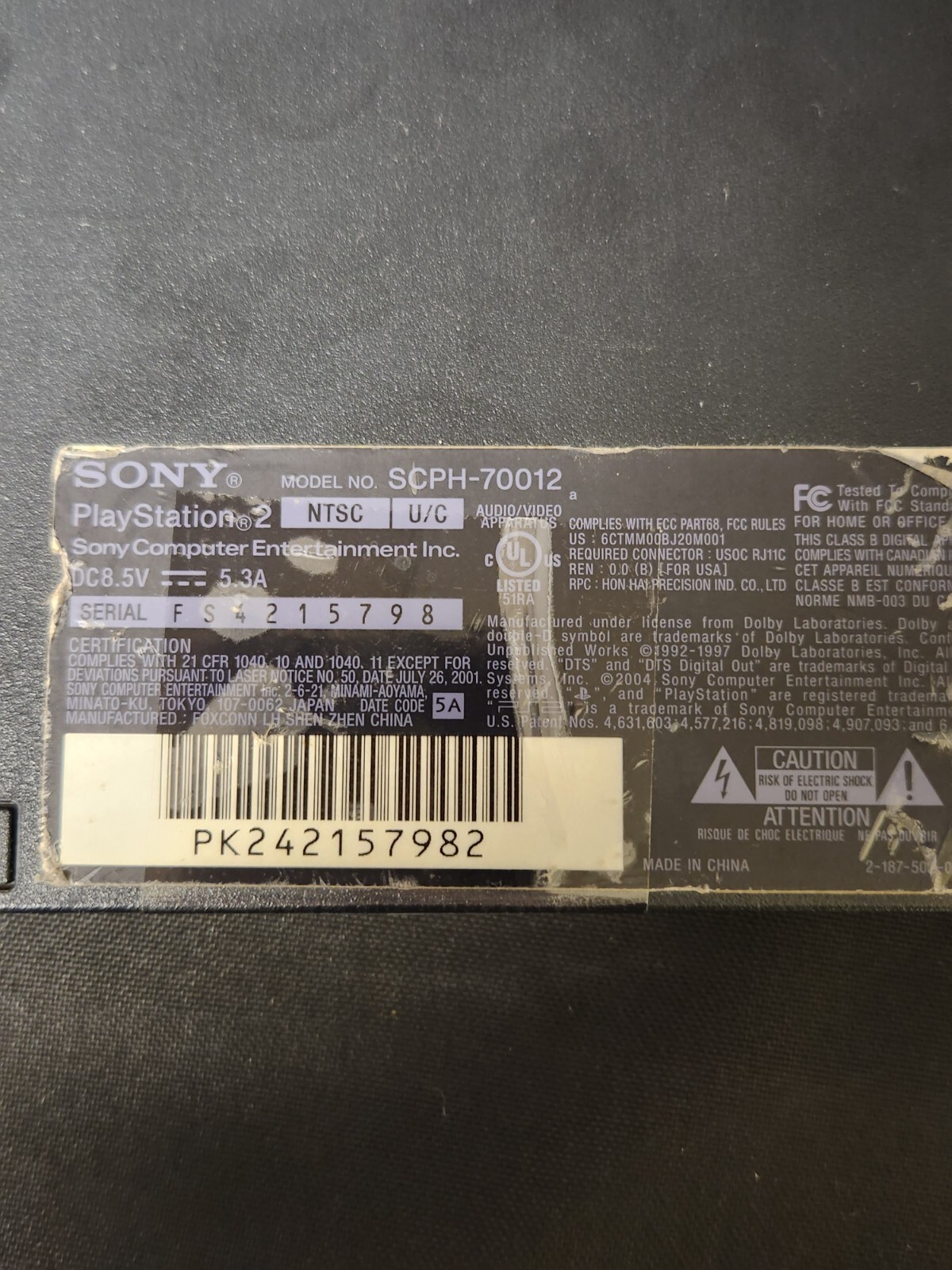 Sony PlayStation 2 Slim Line Version 1 Console (SCPH-70012) PARTS
