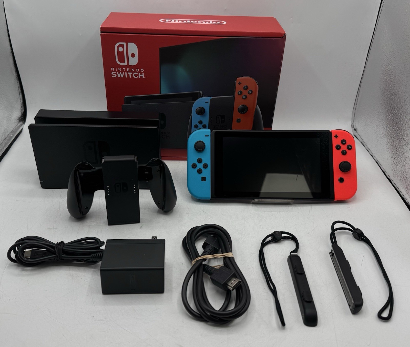 Nintendo Switch HAC-001 (-01) Console Neon Red & Blue Open Box Bundle Tested
