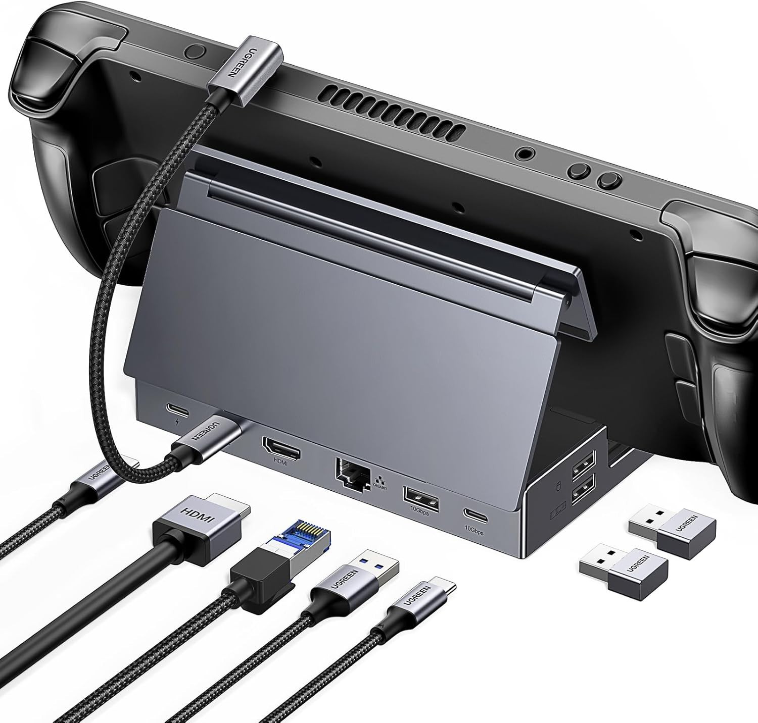 Compact Dock for Steam Deck and Rog Ally with Adjustable Stand and Fast Charging