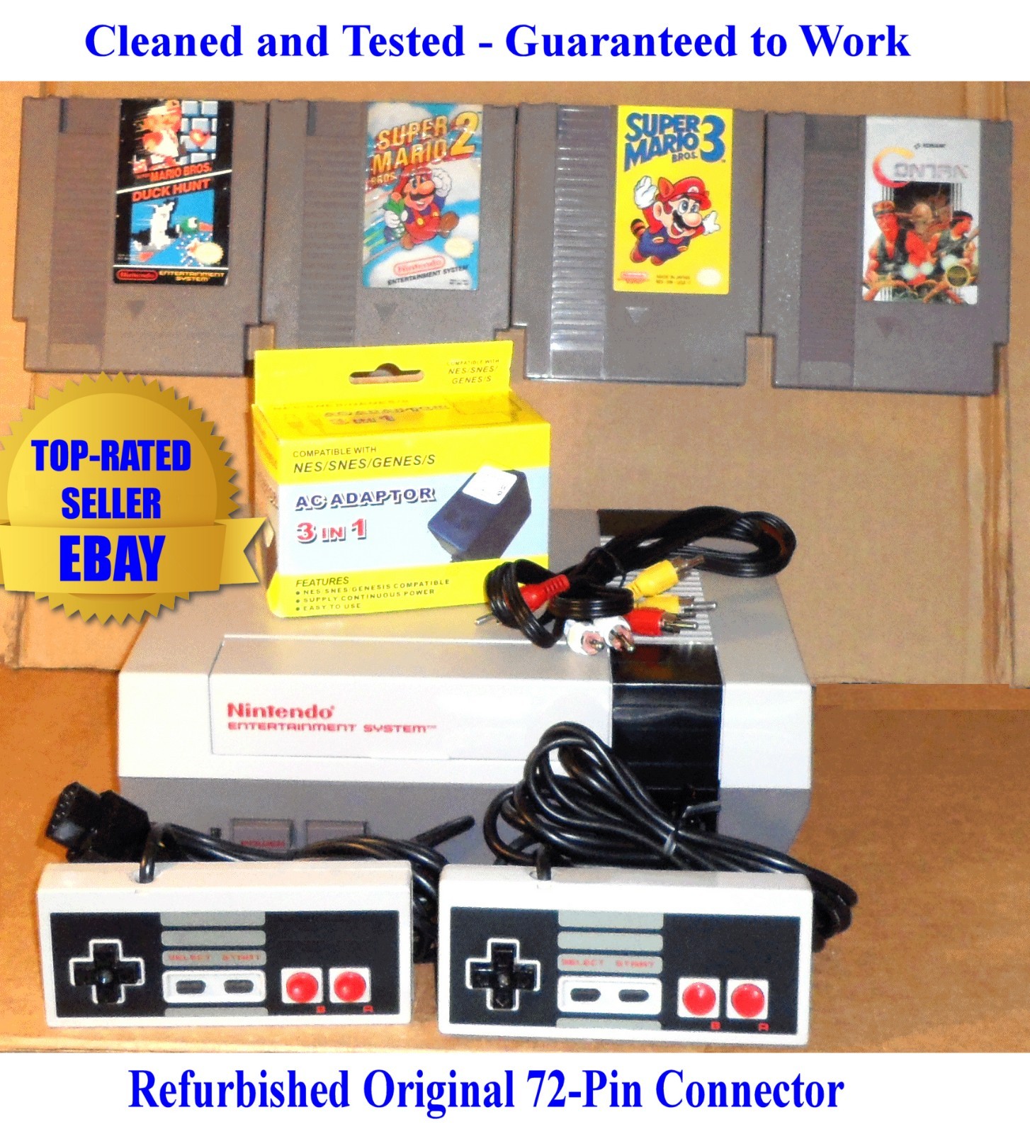 Nintendo NES Console Bundle + Mario Bros 1 2 3 & Contra – Best Pins – Gauranteed