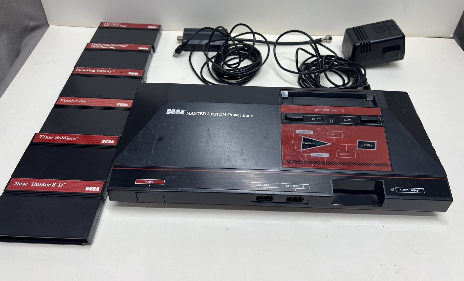 SEGA Master System/Power Base Console, Cables, 6 games. TESTED