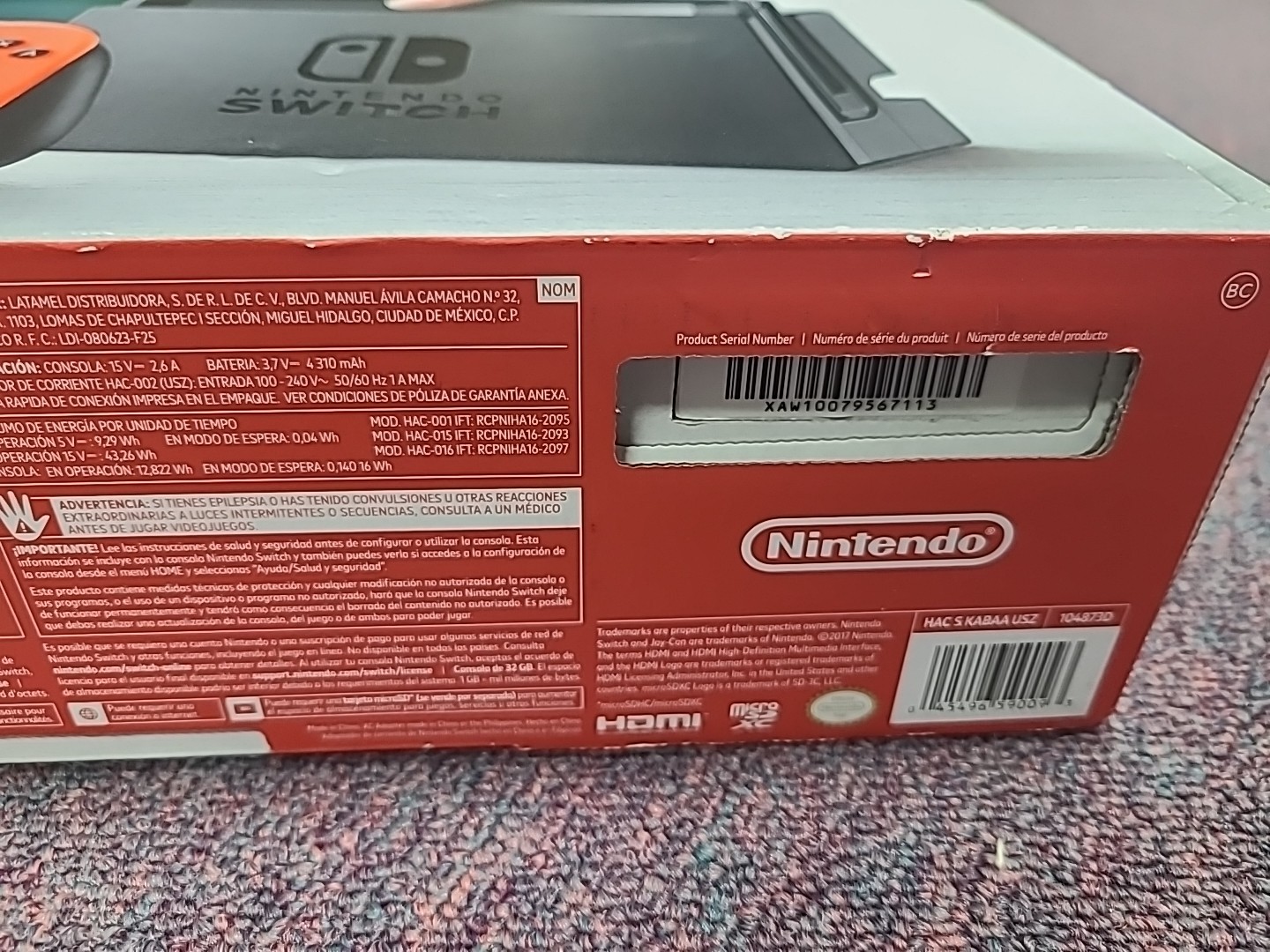 Nintendo Switch 32GB Gray Console with Neon Red and Neon Blue *Box Only*