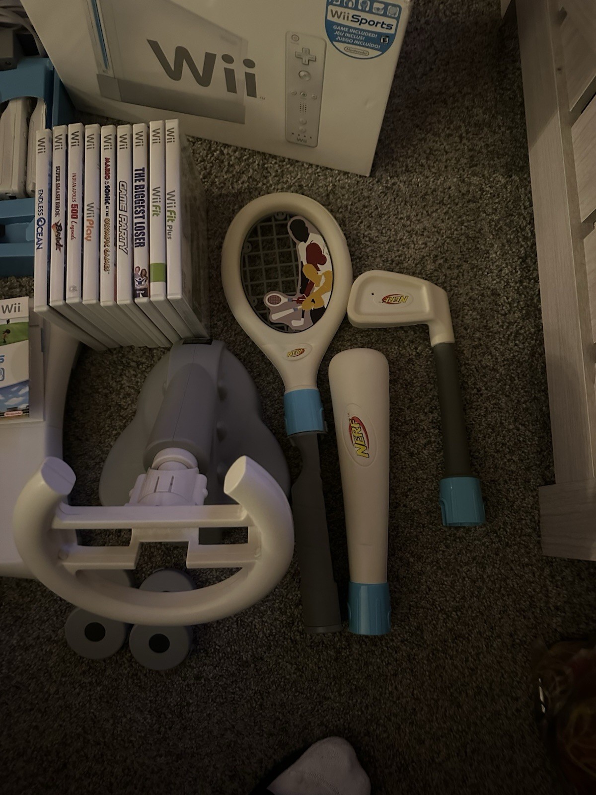 Nintendo Wii Console Complete In Box CIB Wii Sports, Wii Fit, 10 Game Bundle