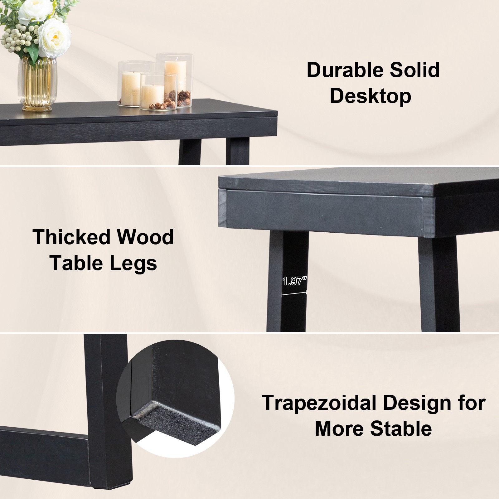Console Table Wood with Storage Sofa Tables for Living Room Entryway Black