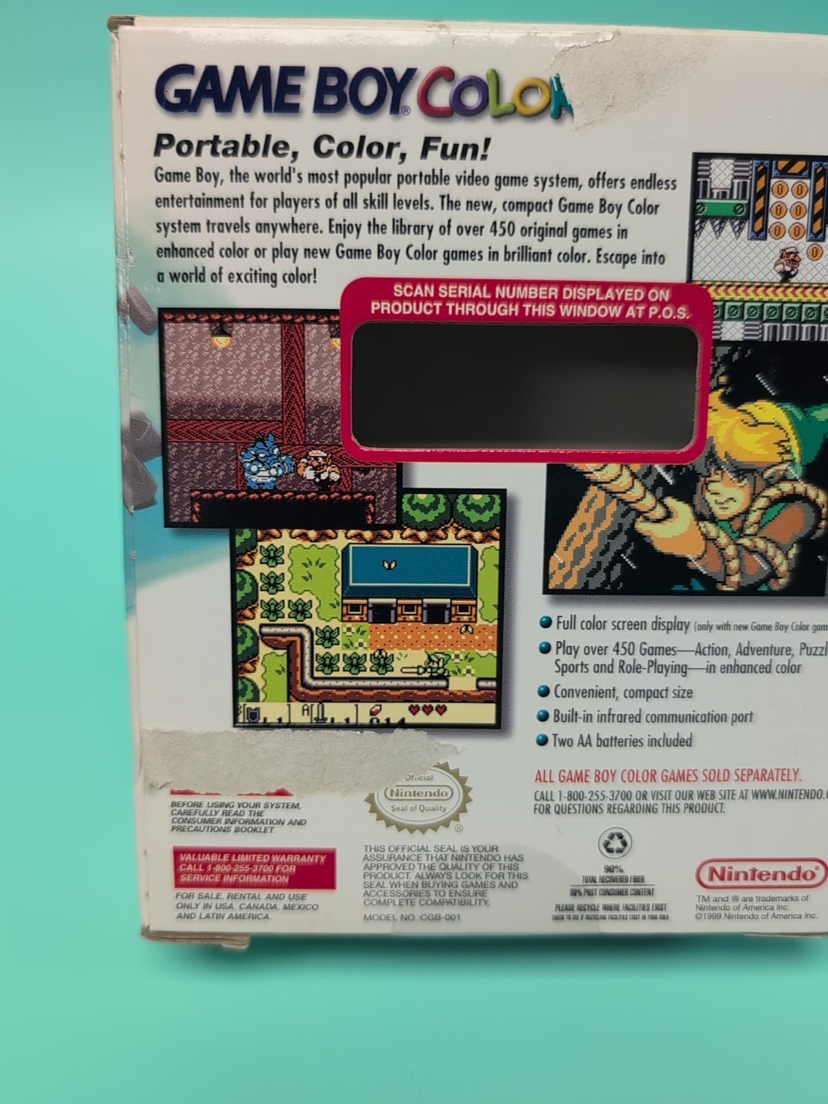 Authentic Nintendo Game Boy Color Teal EMPTY Box, Box Only NO CONSOLE