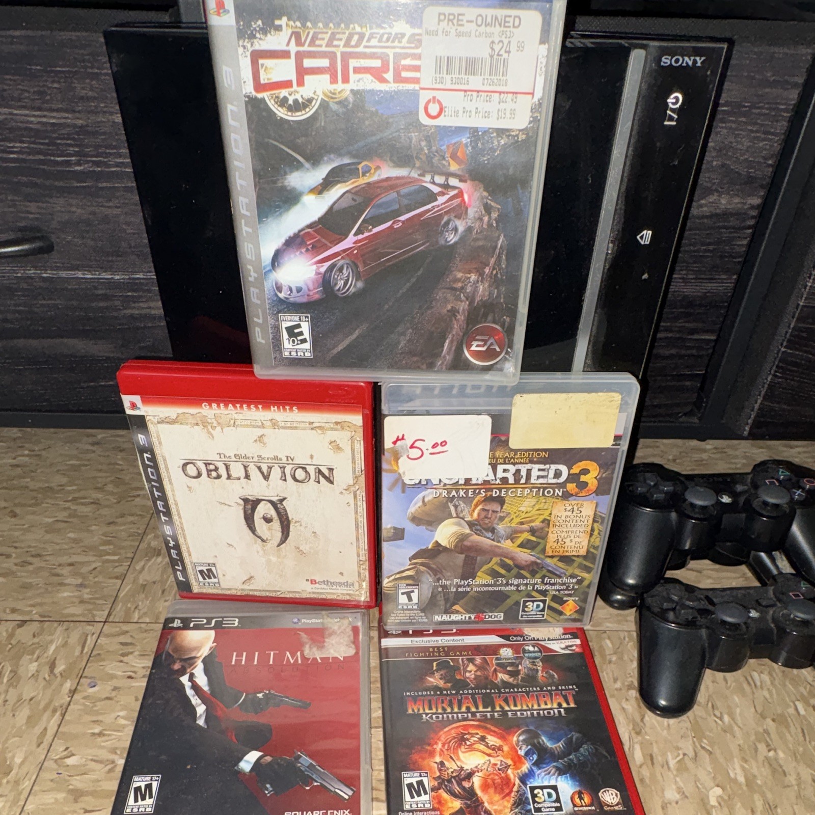 Sony PlayStation 3 PS3 CECHG01 60GB Black Console + 3 Controllers