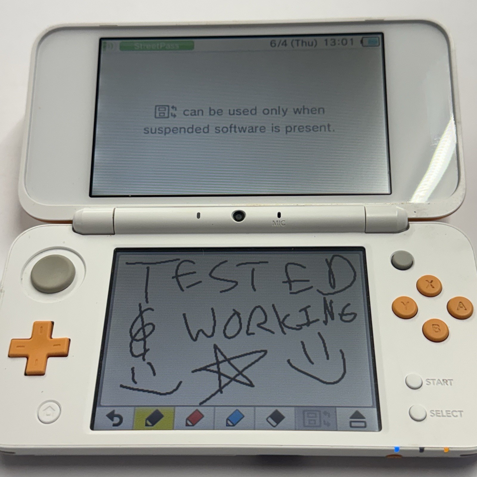 3ds – Nintendo 2DS XL Console – White Orange Tested And Working #2942