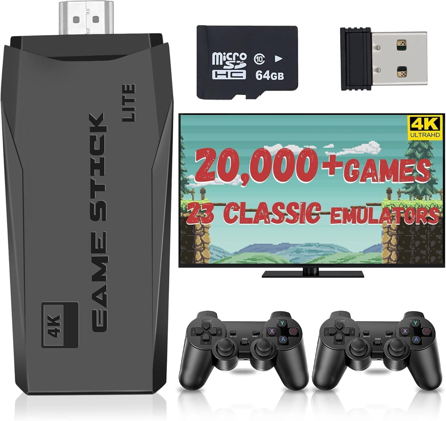 Wireless Retro Game Console, Retro Game Stick with Built-In 23 Emulators, 20,000