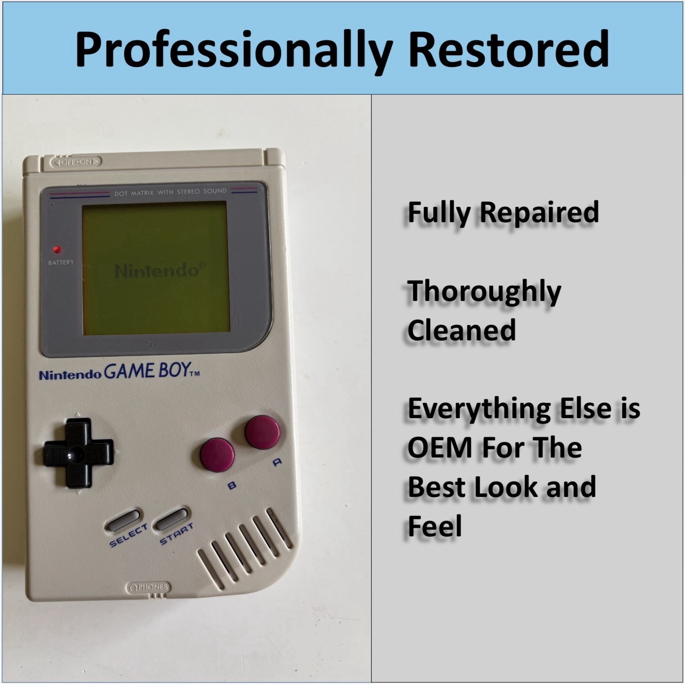 Professionally Restored OEM Original Game Boy DMG-01 Console Handheld