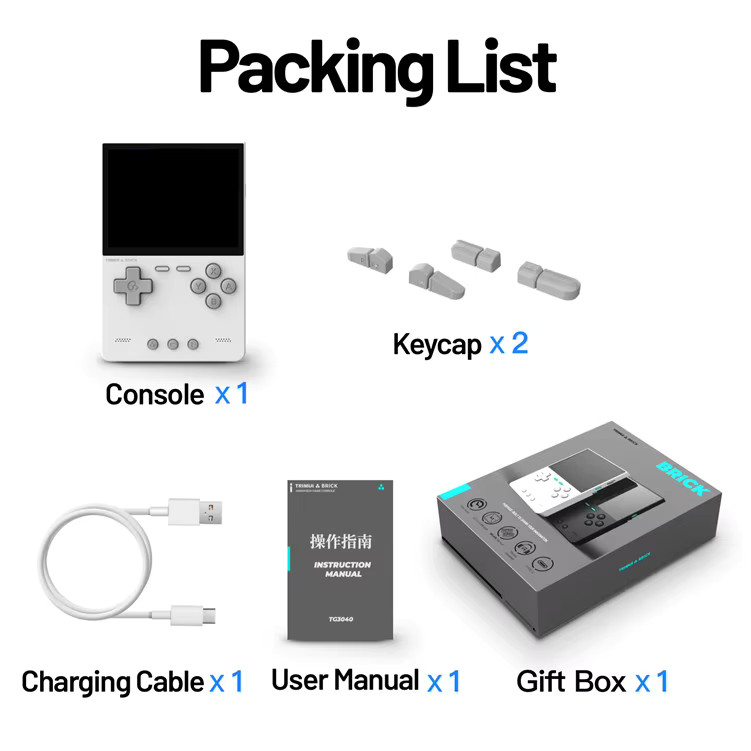 Trimui Brick Handheld Game Console 3.2-inch IPS Screen White with 64GB