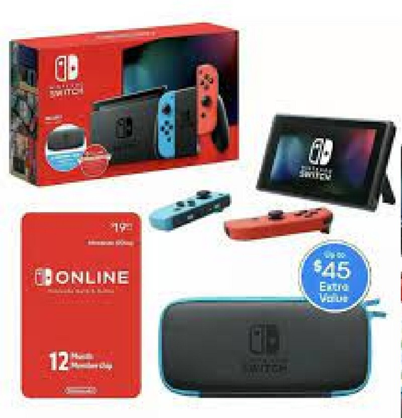 🔥 Nintendo Switch Console V2+2 Neon Blue/Red JoyCon+Case+12mo Membership Bundle