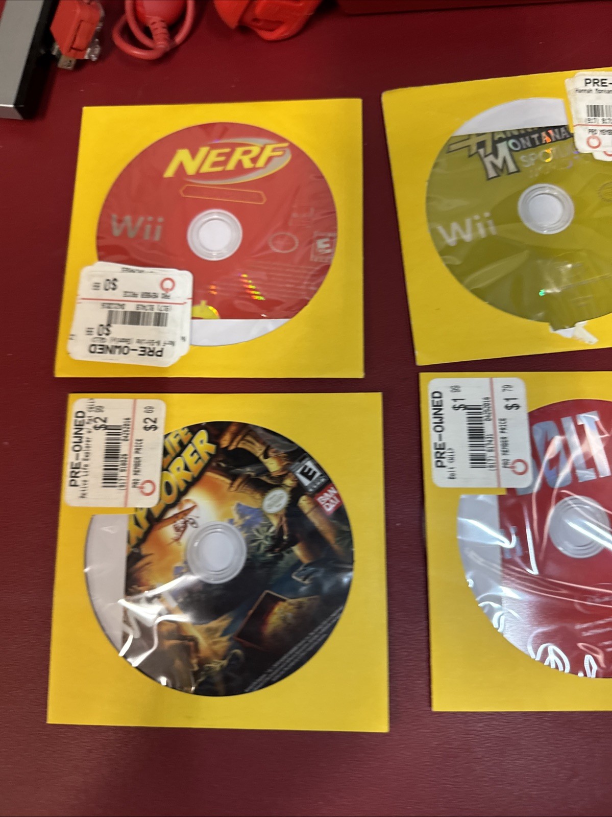Nintendo Wii Mini Red Console Bundle w/OEM Controllers, Cords & 6 Games
