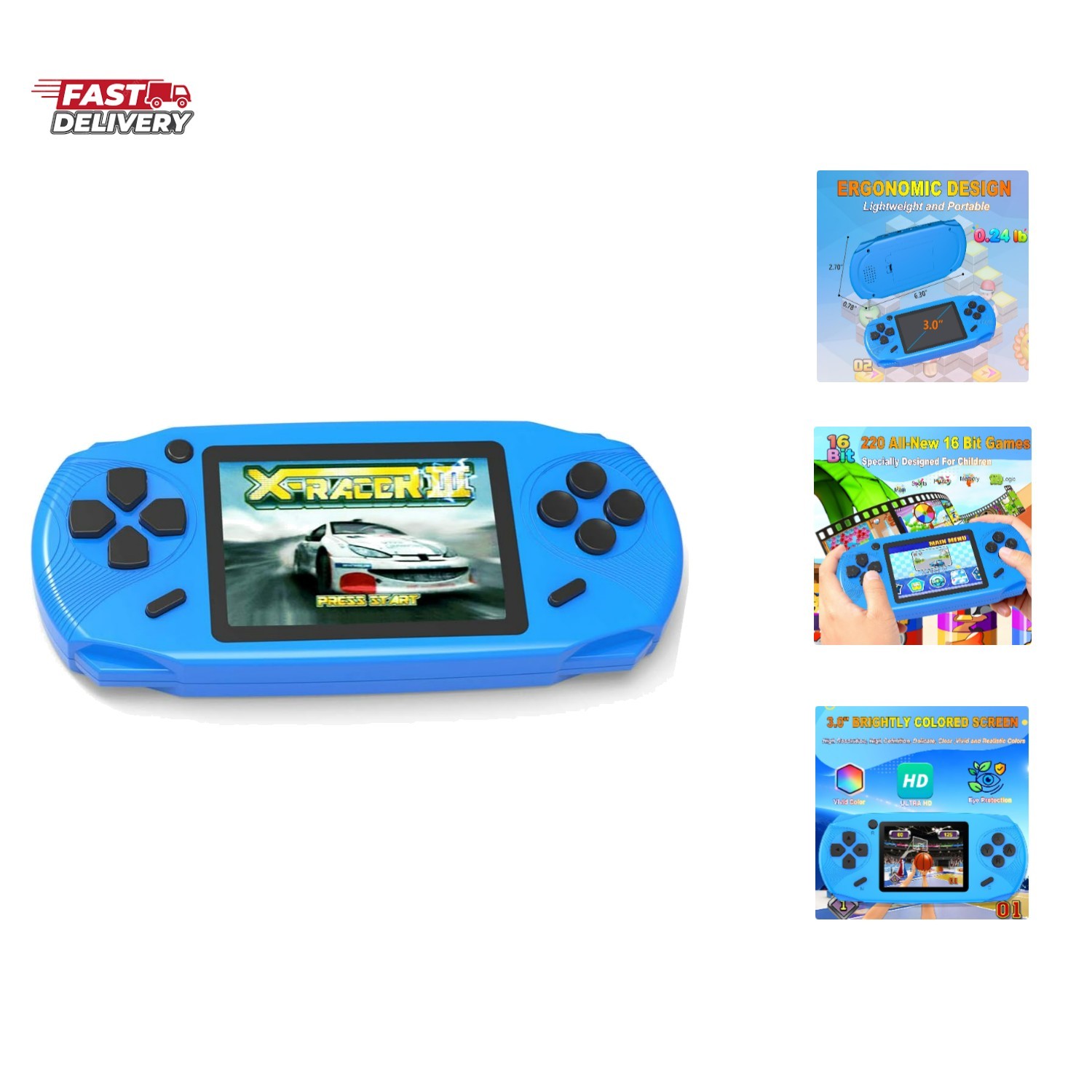 16 Bit Handheld Games for Kids Preloaded 220 Retro Video Games with 3.0” Lar…