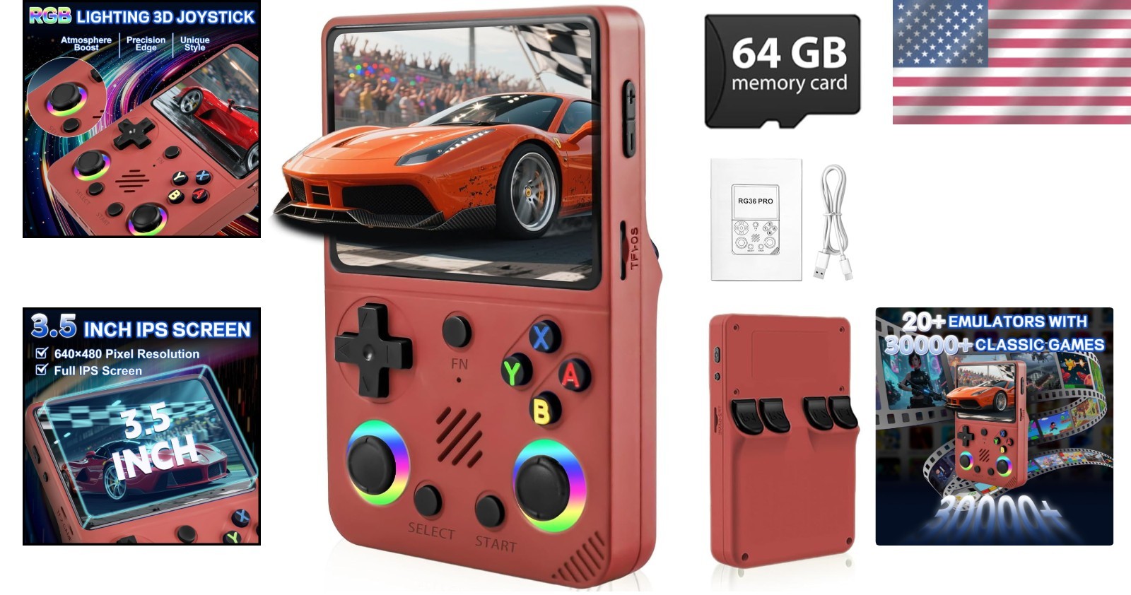 RG36PRO Retro Handheld Console – 30K+ Games, 64GB, 3.5″ IPS, Rechargeable