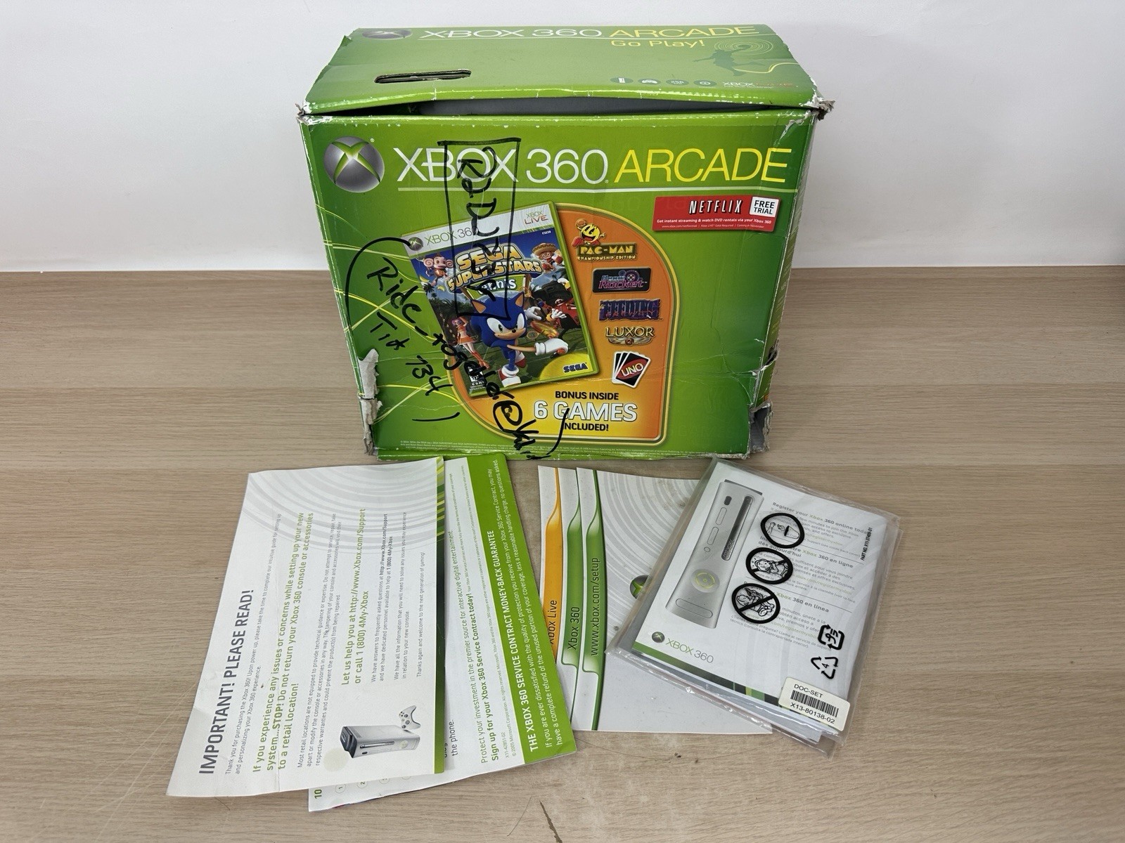 Microsoft Xbox 360 Console Original Arcade White Console Box & Paperwork ONLY!