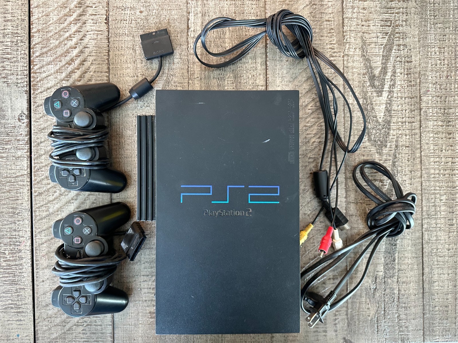 Sony PlayStation 2 PS2 Console w/ 2 Controllers Tested Working + Cables