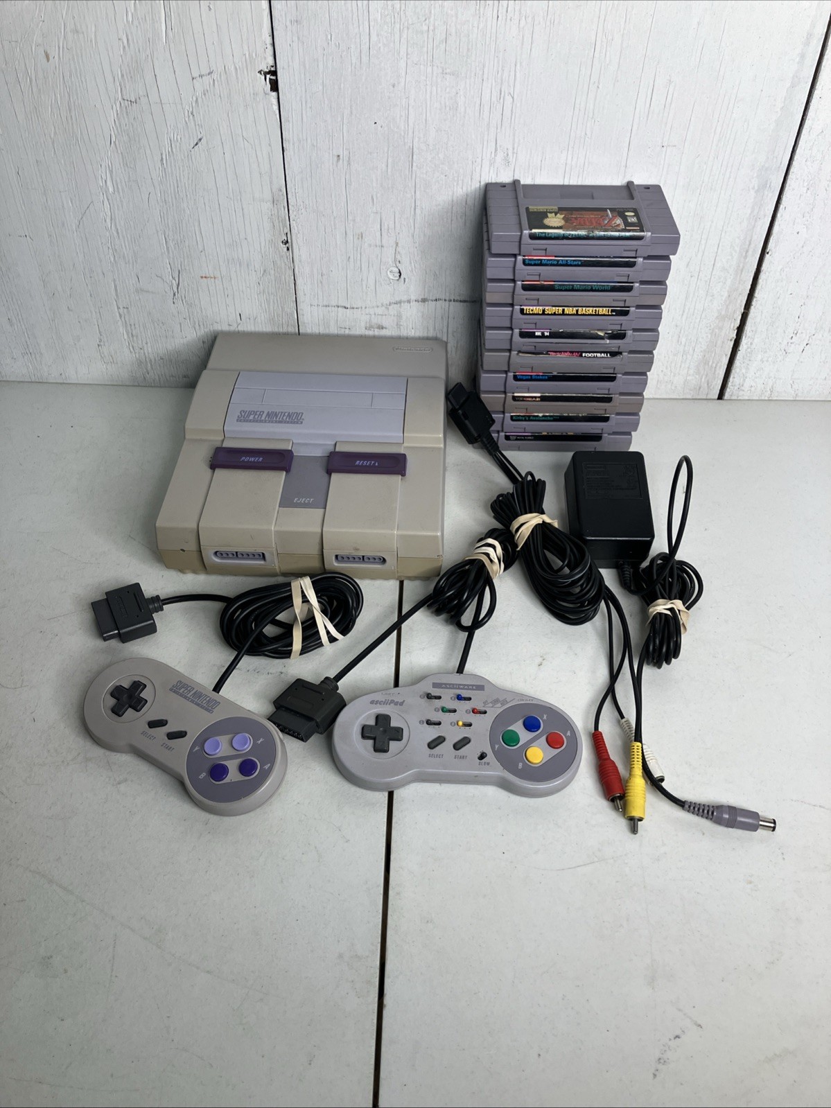 Super Nintendo SNES System Console Bundle 10 Games Mario World All Stars Zelda