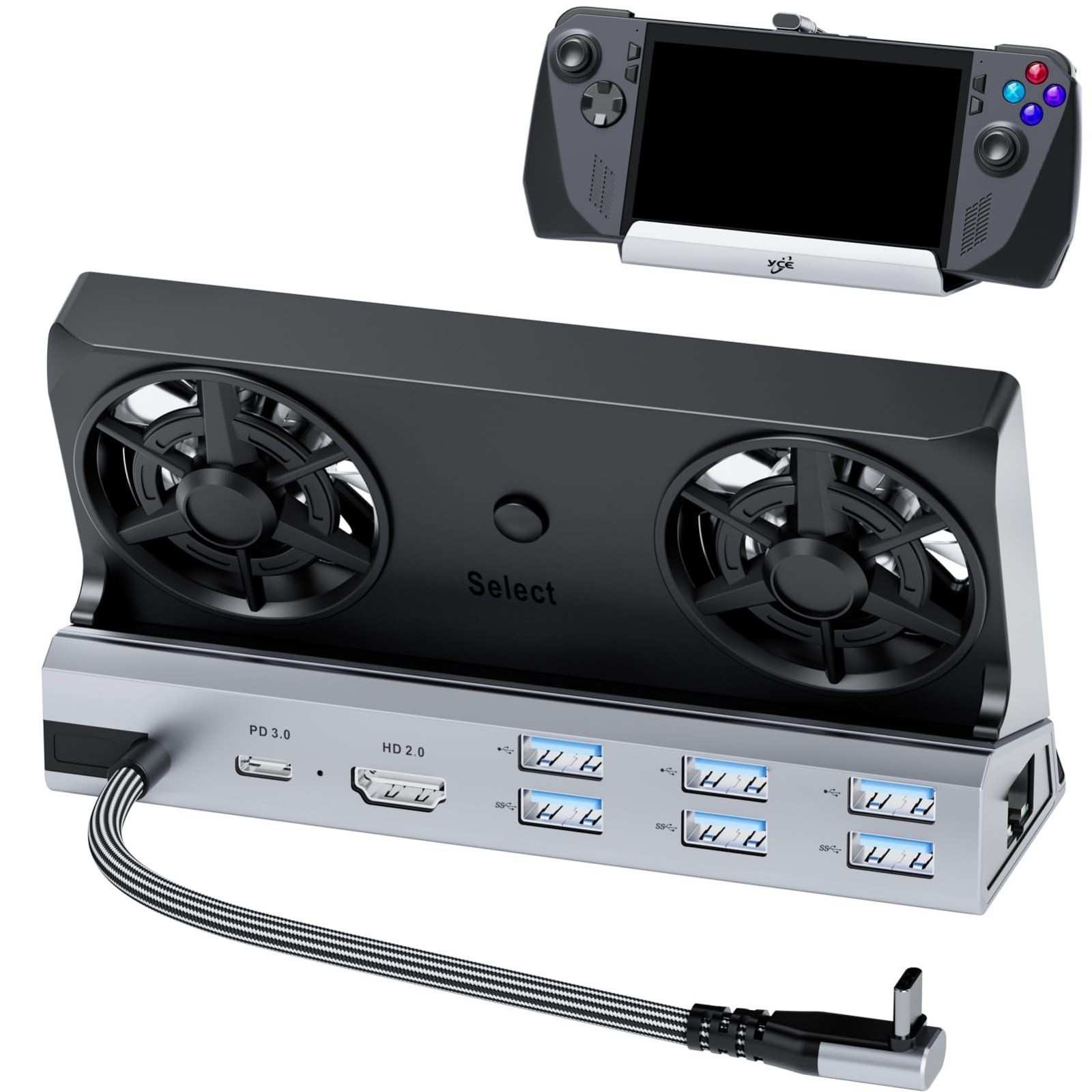 12-in-1 Steam Deck Docking Station with Dual Cooling Fans, 4K@60Hz, 6 USB Ports,