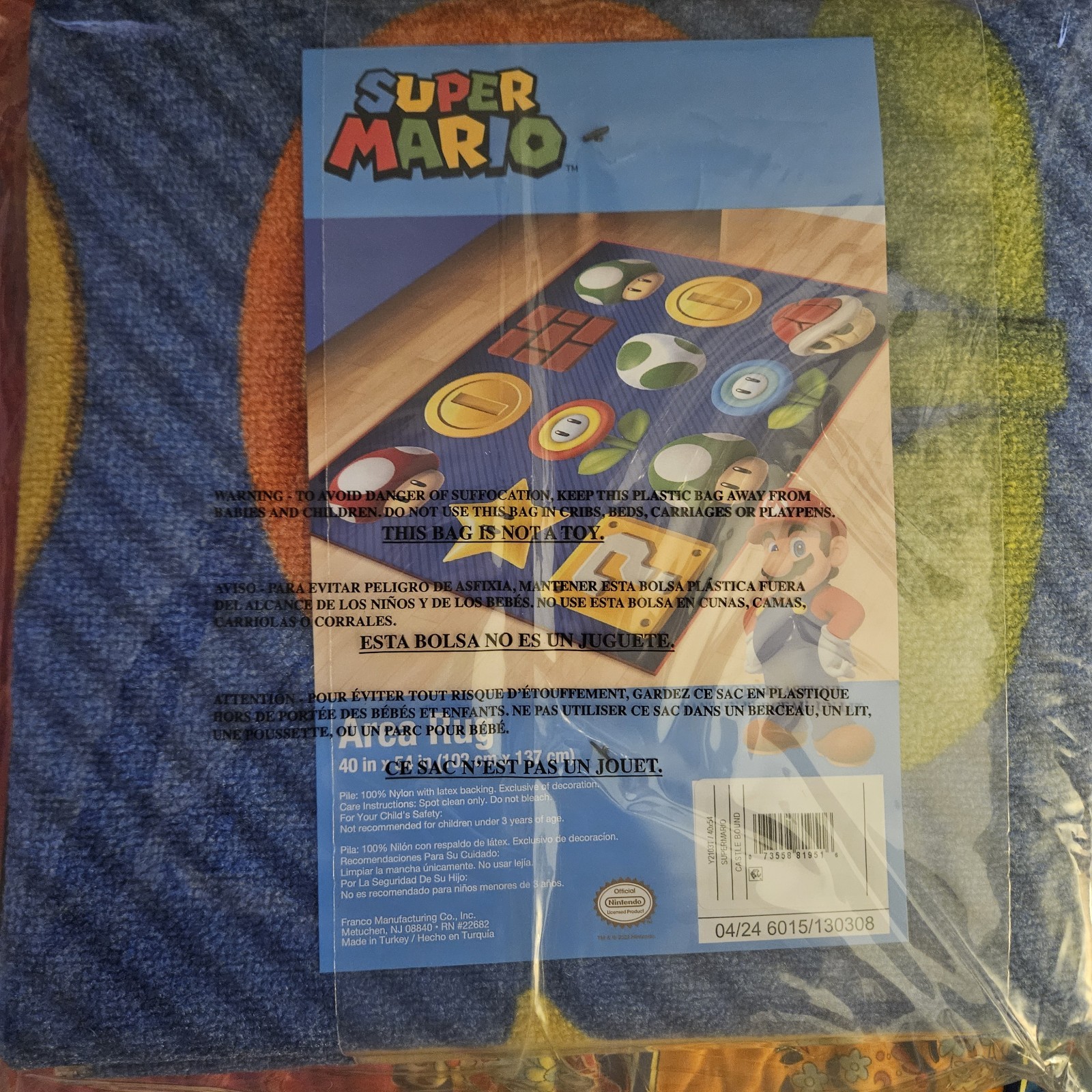 NWT Super Mario Bros Non Slip Area rug Kids Room Decor 40″x54″