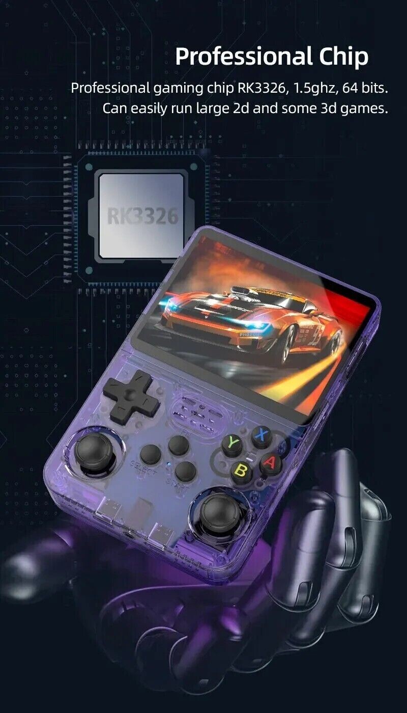 R36S CONSOLE PORTATILE RETRO GAME VIOLA TRASPARENTE + 15000 giochi PS PSP N64 .