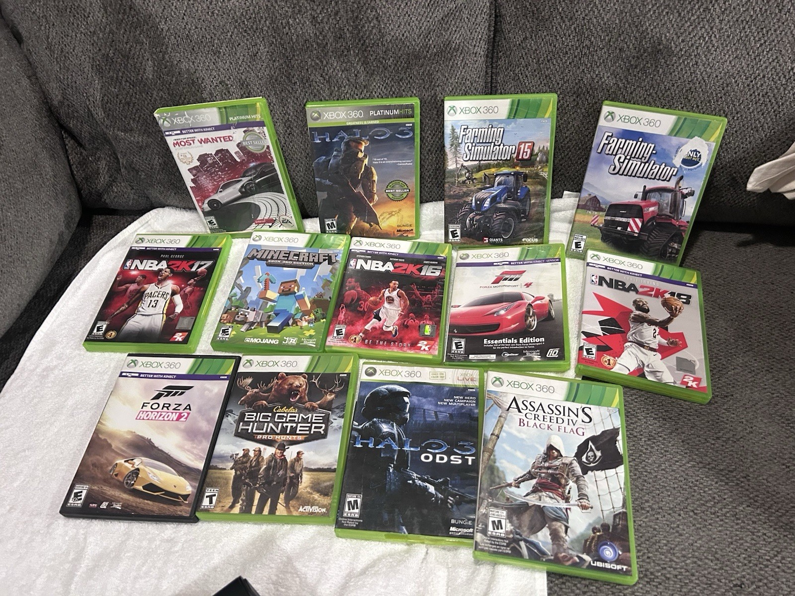 Xbox 360 S Slim Black Console Bundle W / Cords & 22 Games Tested 2 Controllers
