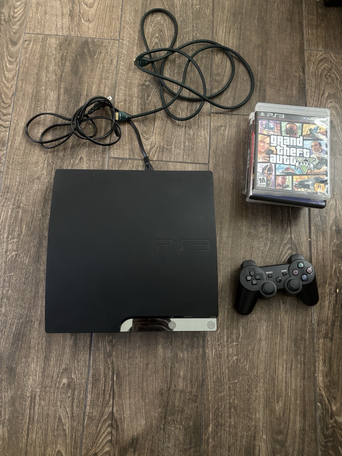 Sony PlayStation 3 Slim 160GB Black Console Bundle, Controller Cables 6 Games