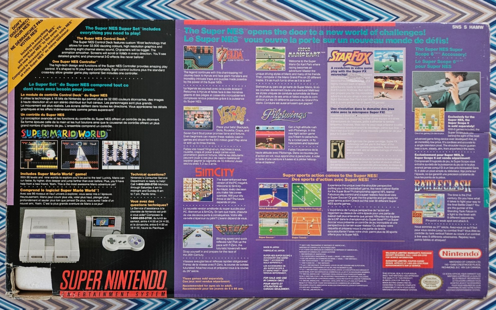 SNES Super Nintendo Console CIB Box Super Mario All-Stars Bundle OEM Tested READ
