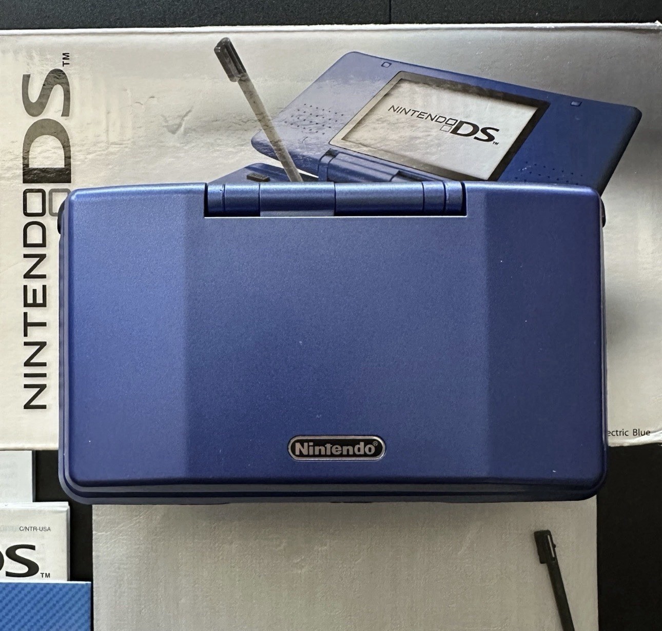 Electric Blue Nintendo DS Handheld Console System Inserts Box Manual Stylus
