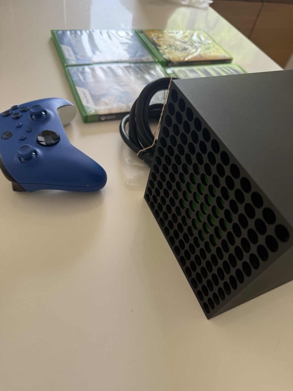 Microsoft Xbox Series X Console 1TB Bundle Blue Controller 4 Games Light Use