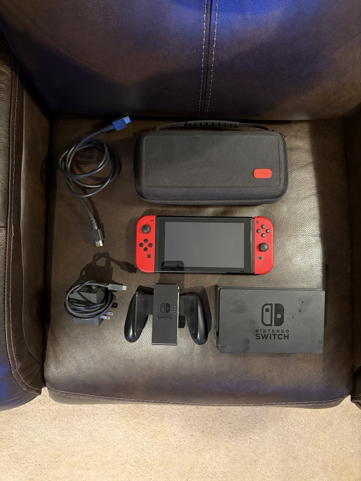Nintendo Switch Console Bundle Red Joy-Con, Docking, AC Adapter, Carrying Case