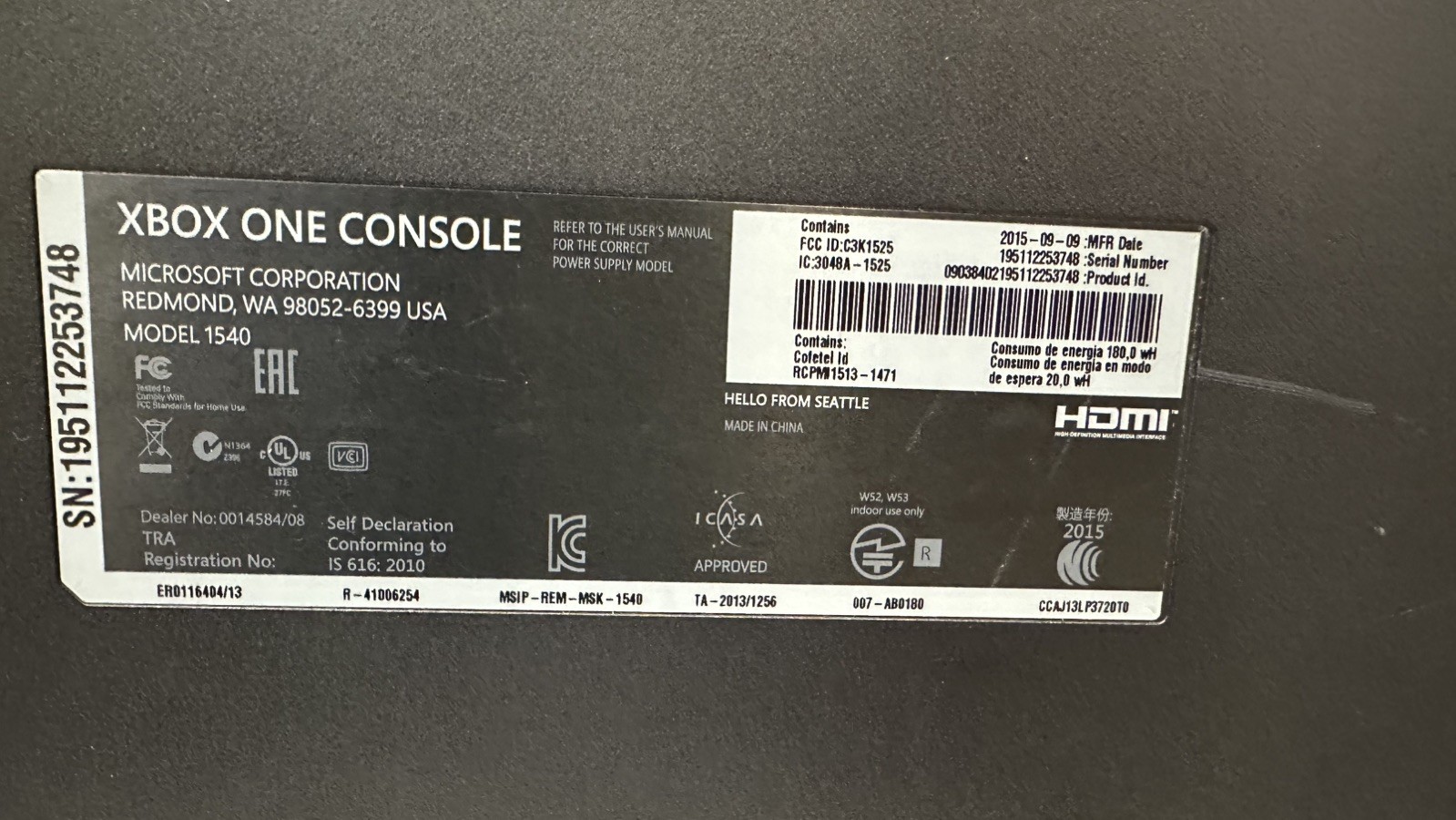 Microsoft Xbox One 1TB Console Model 1540 Blue Controller Power Brick Tested