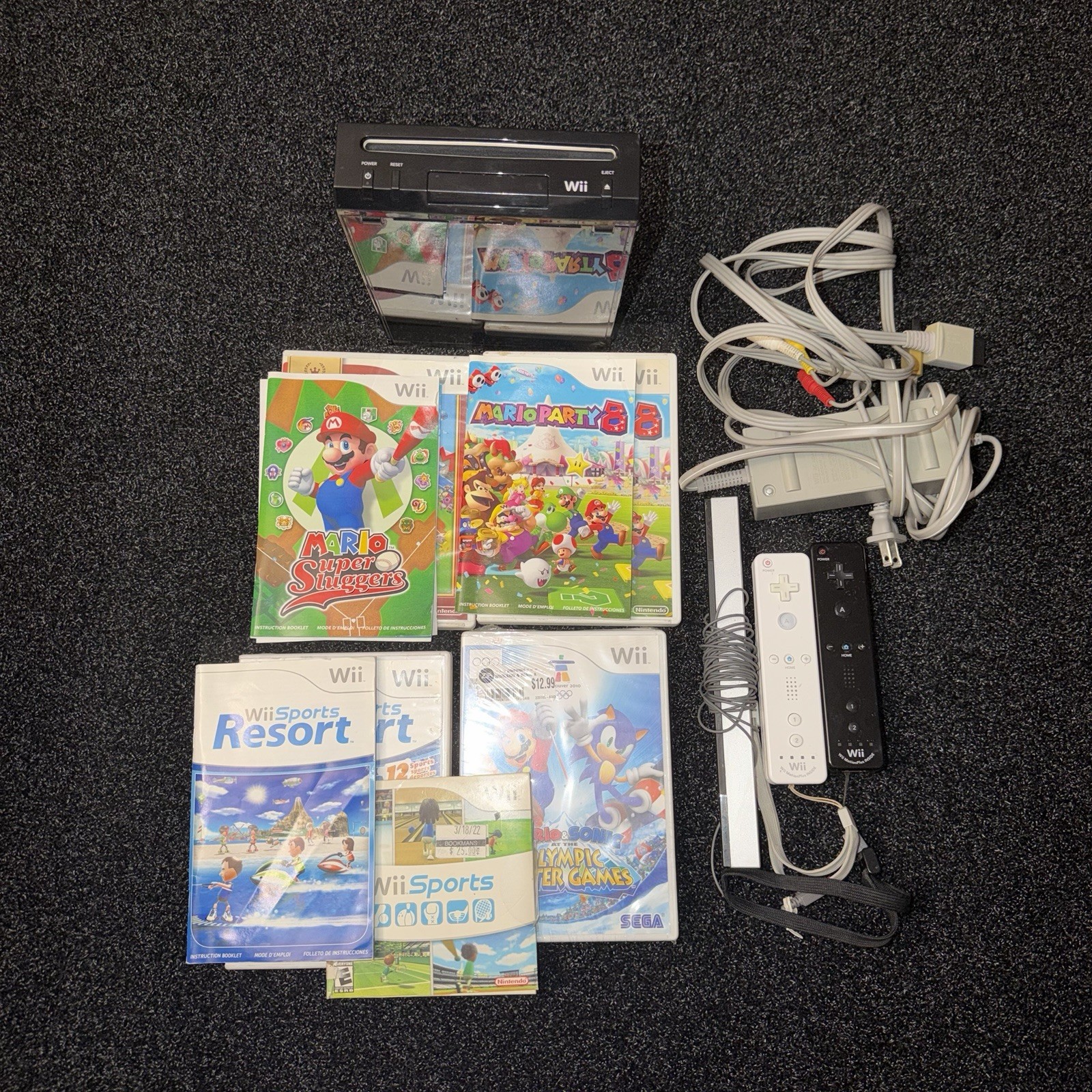 Nintendo Wii Black Console System With Cords Wii Remote Bundle RVL -101 Tested