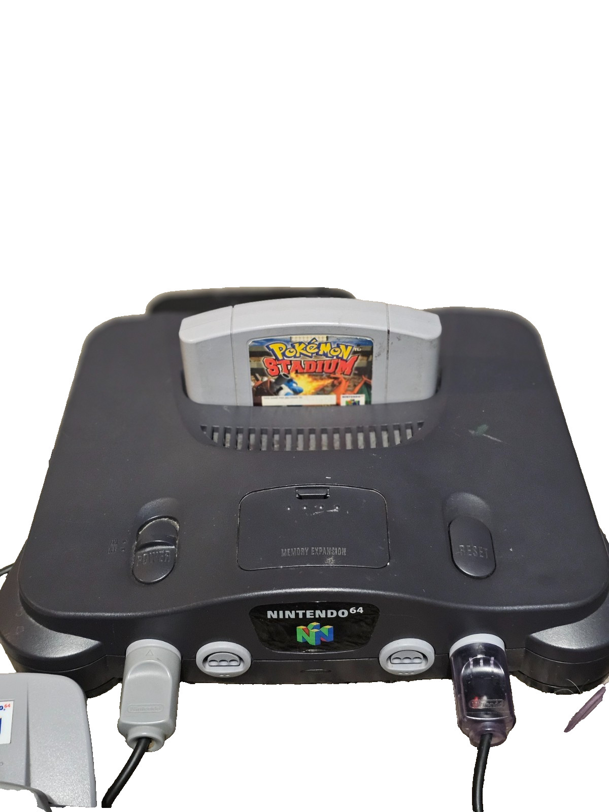 Nintendo 64 System 32MB Home Console – Charcoal Gray with pokemon stadium game