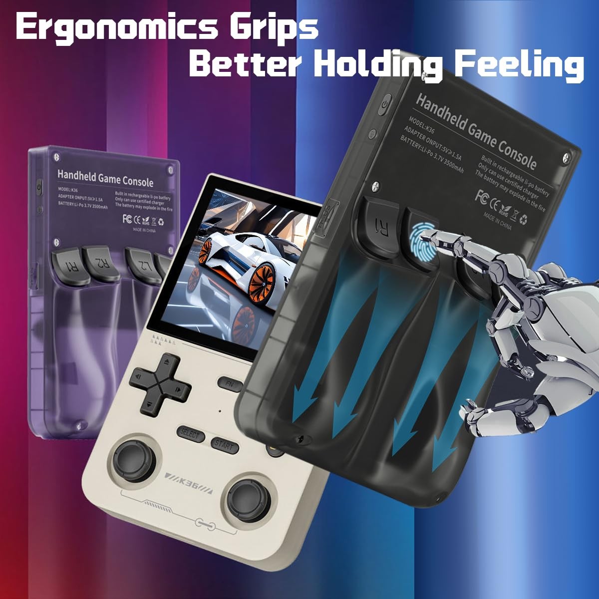 K36 Gray Handheld Game Console 3.5 Inch Screen RK3326 Long Battery Life