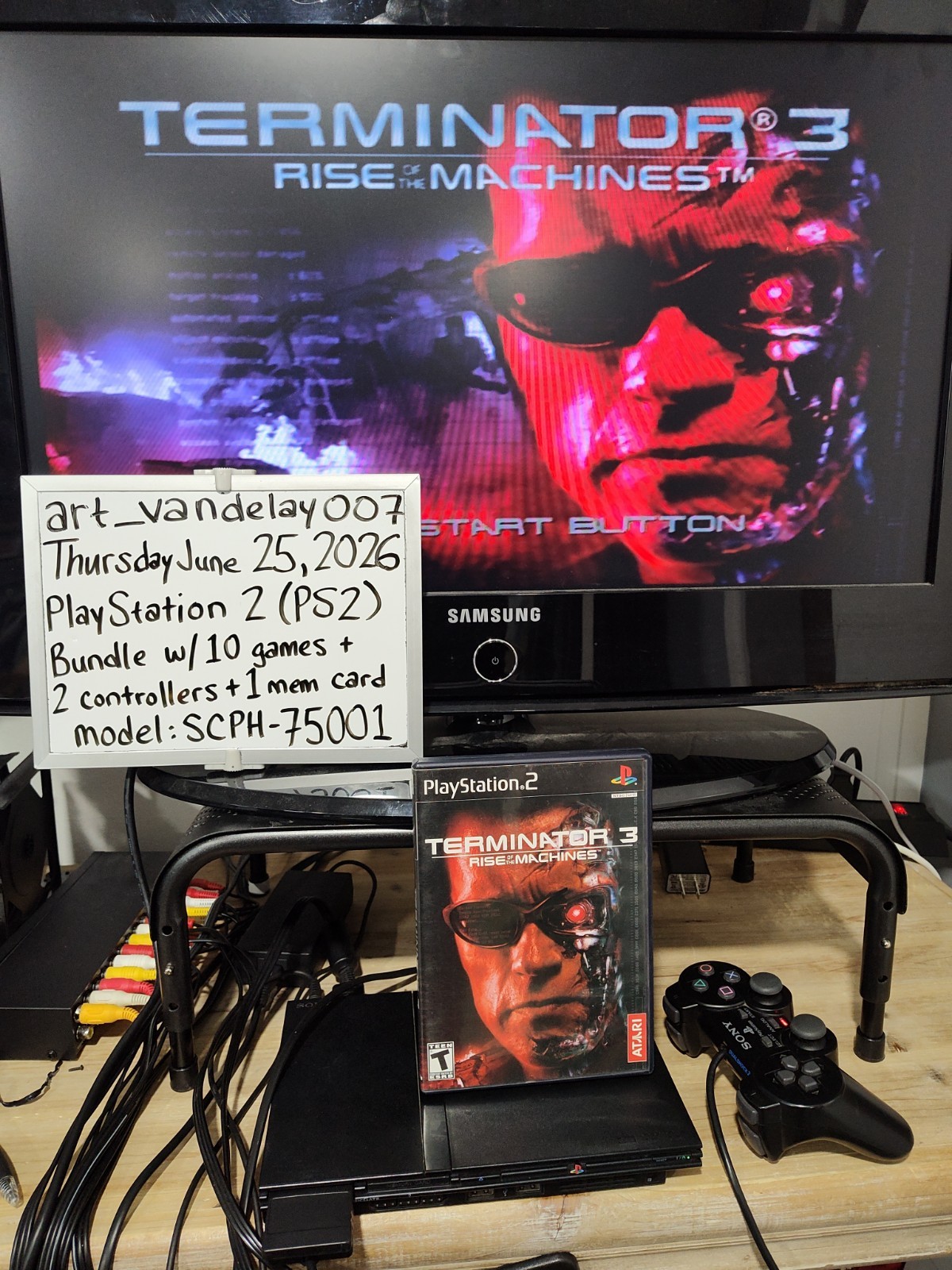 Sony PlayStation 2 Black PS2 Console Bundle + 10 Games + 2 Controllers + HDMI!