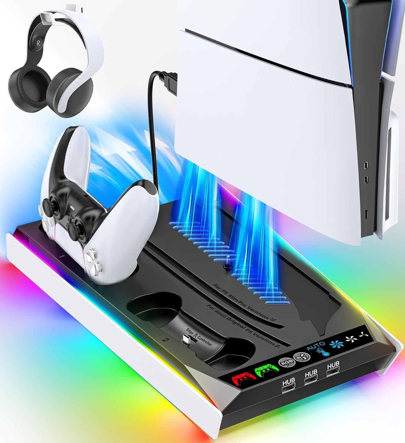 PS5 Stand with Built-in Adjustable Fan & USB Charging – Manage Heat with Style