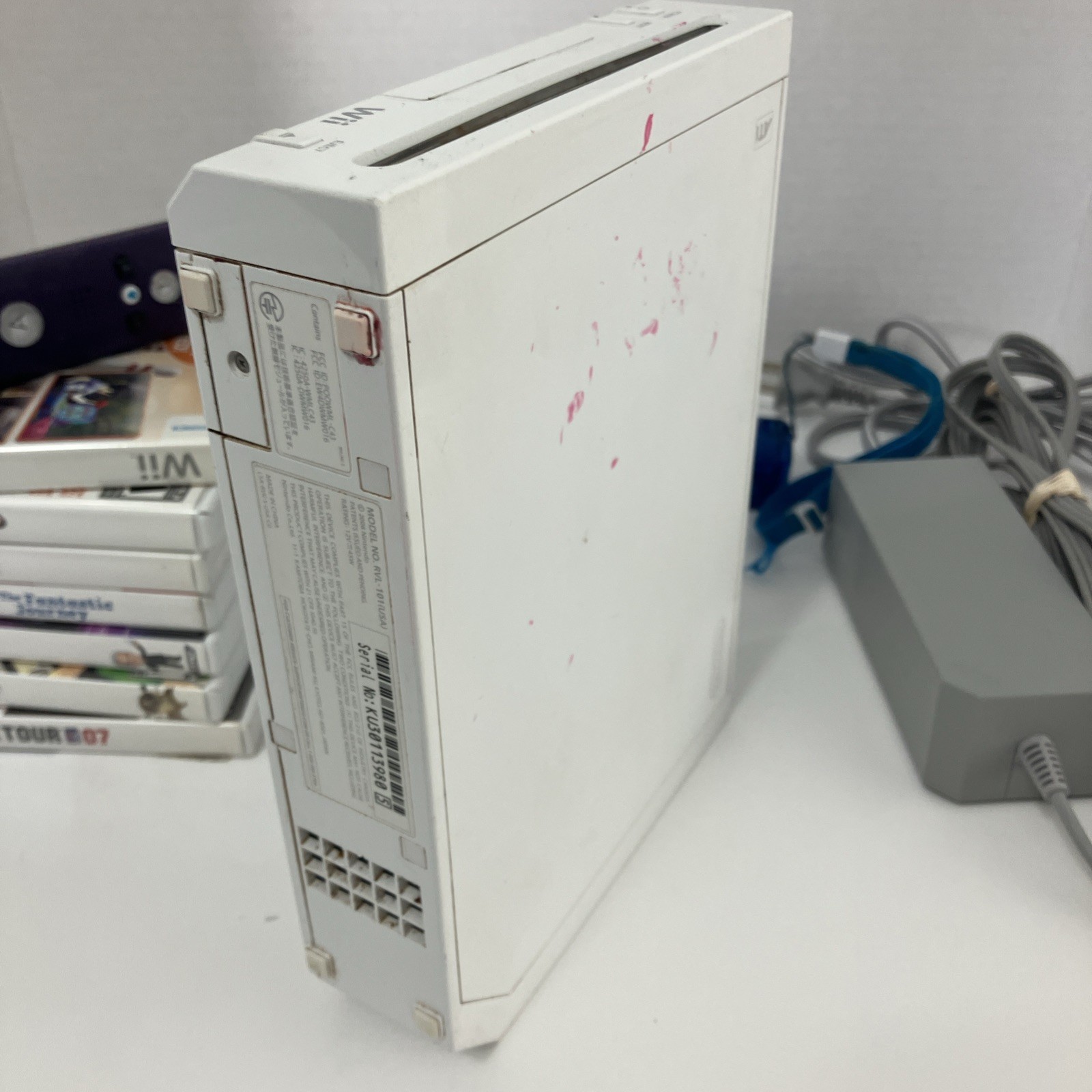 Nintendo Wii Console White RVL-101 Tested Working with Power Adapter Cords