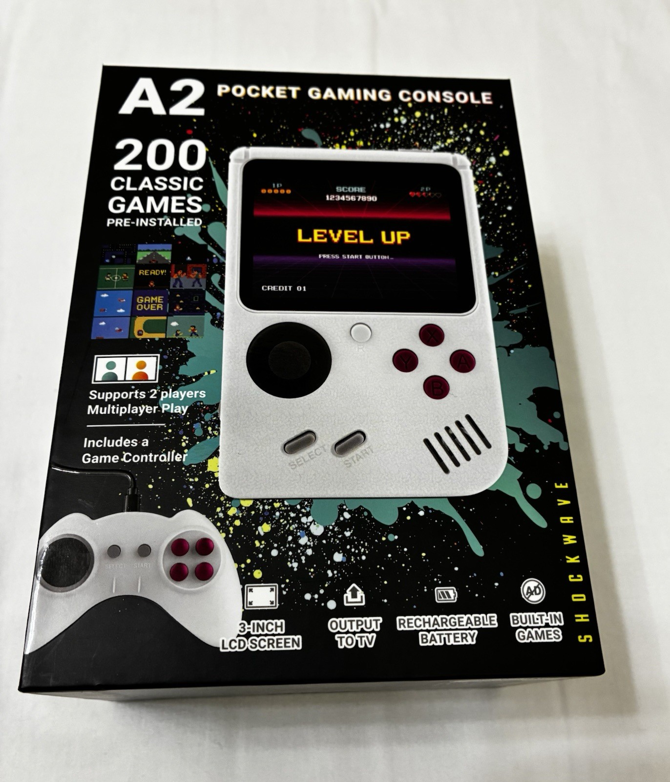 Shockwave A2 Pocket Gaming Console 200 Games, Rechargeable, TV Output, 2 Players