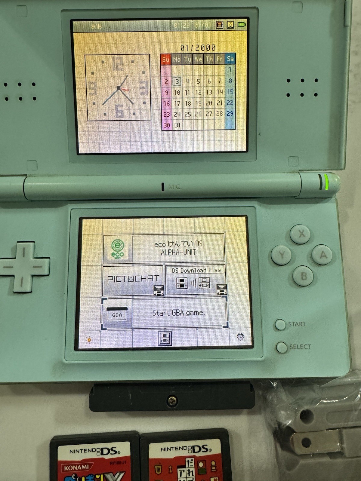 Nintendo DS Lite Ice Blue Console Bundle Charger 3 Games Tested Working JP
