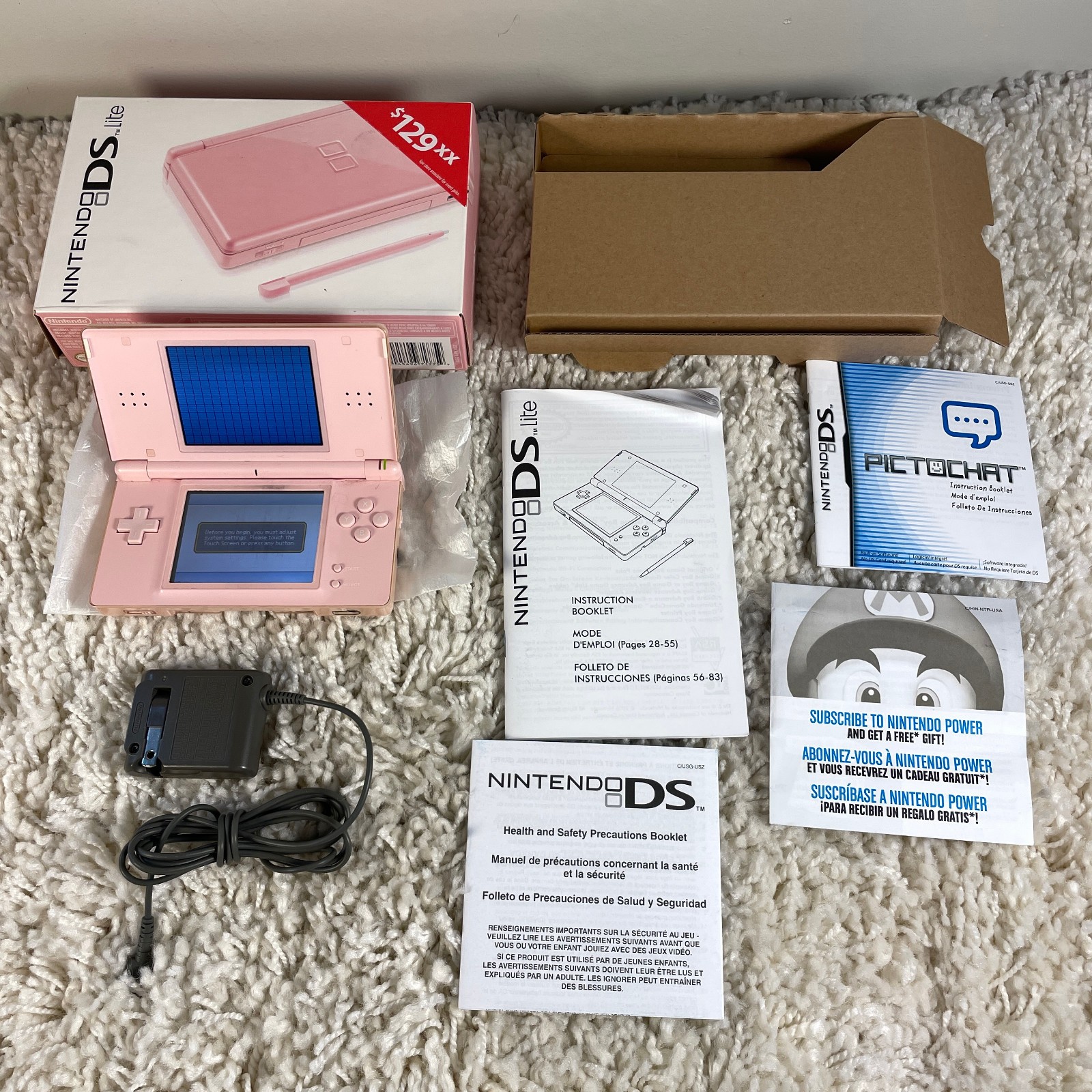 Nintendo DS Lite Coral Rose Pink Handheld System USG-001 Complete In Box CIB