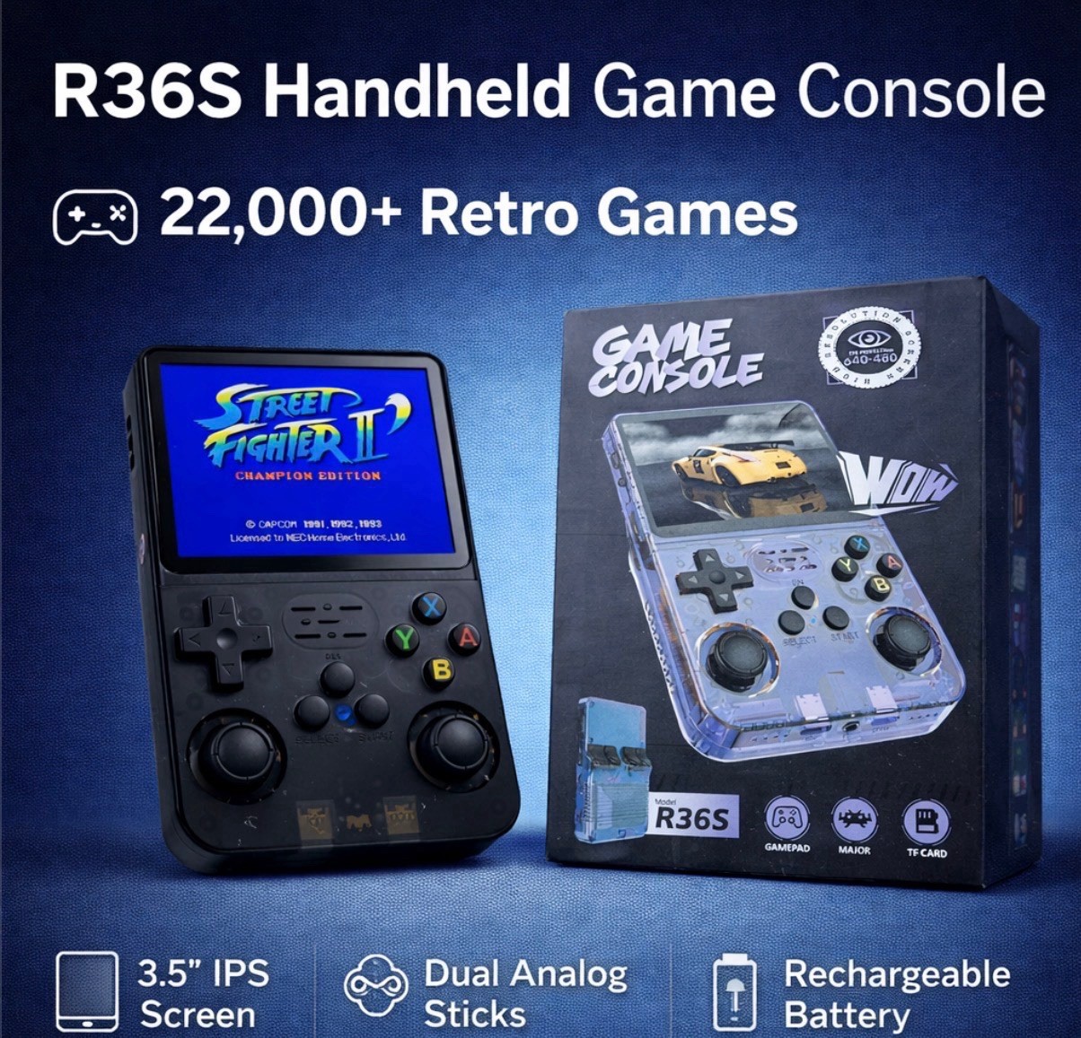 Red R36S Handheld Game Console 22000 Games 128GB PLUS CASE & GRIPS! Bundle New