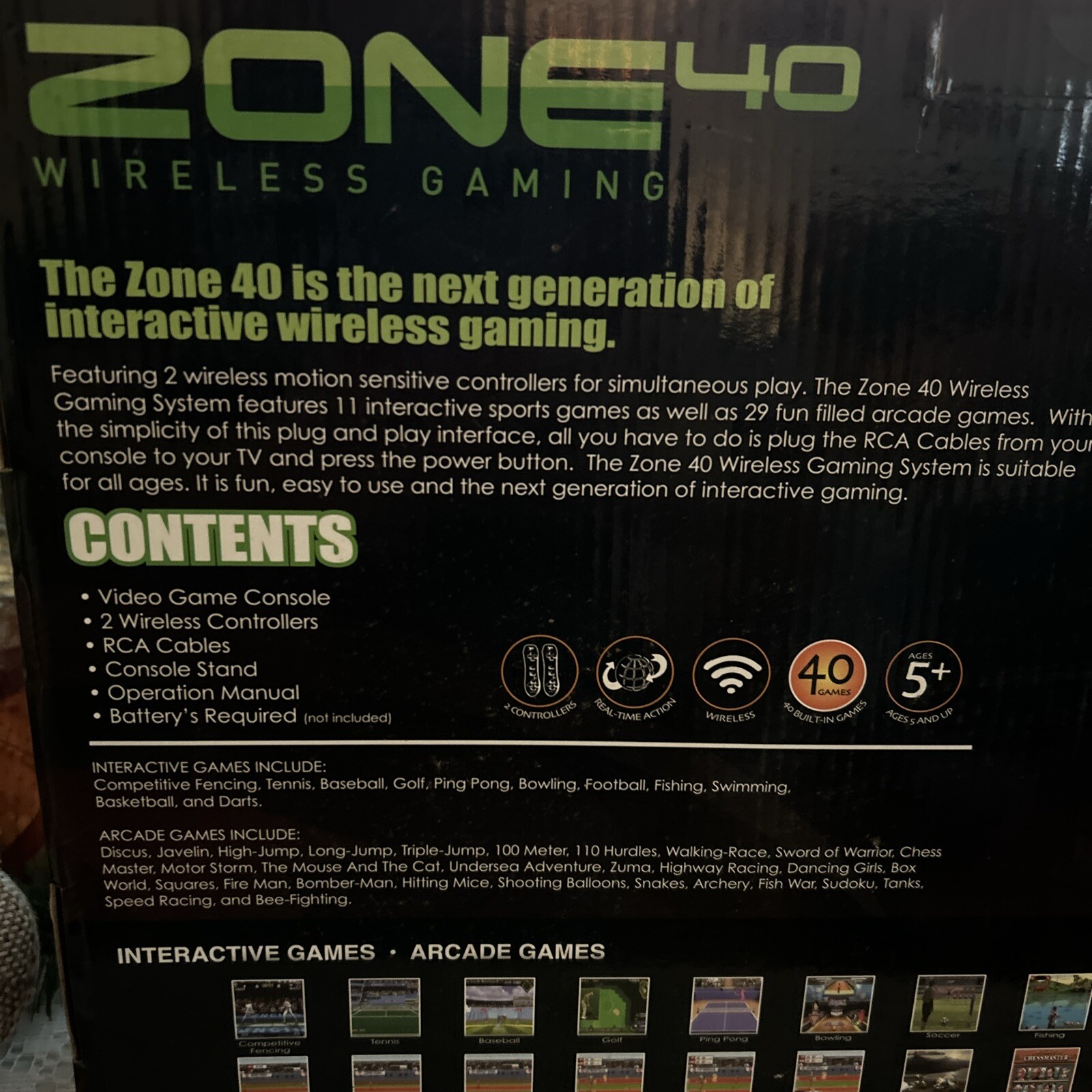 ZONE 40 WIRELESS GAMING Console With 2 Wireless Controllers 40 Plus Games
