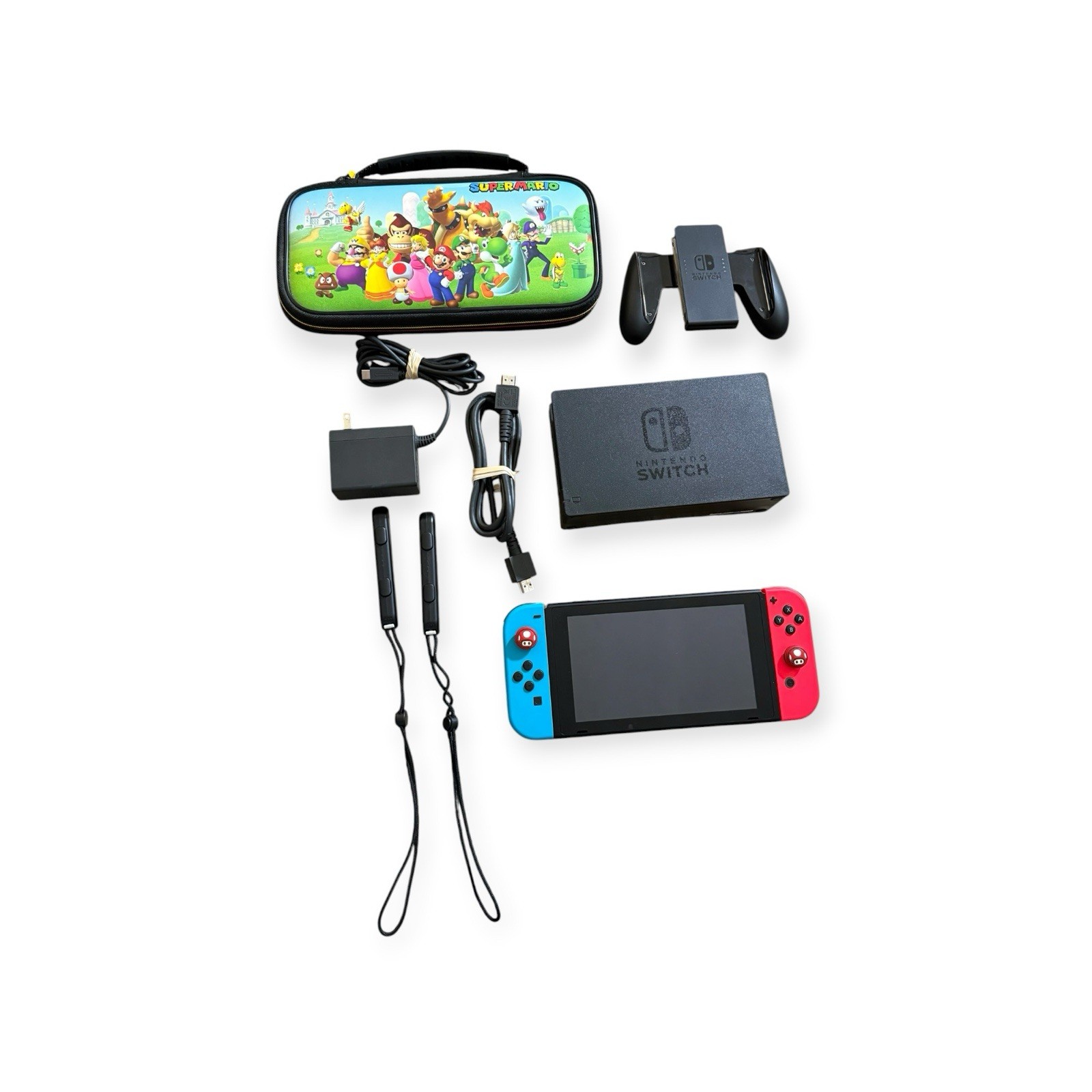 Nintendo Switch 32GB Console Red Blue Joy-Con Dock Charger Bundle With Case